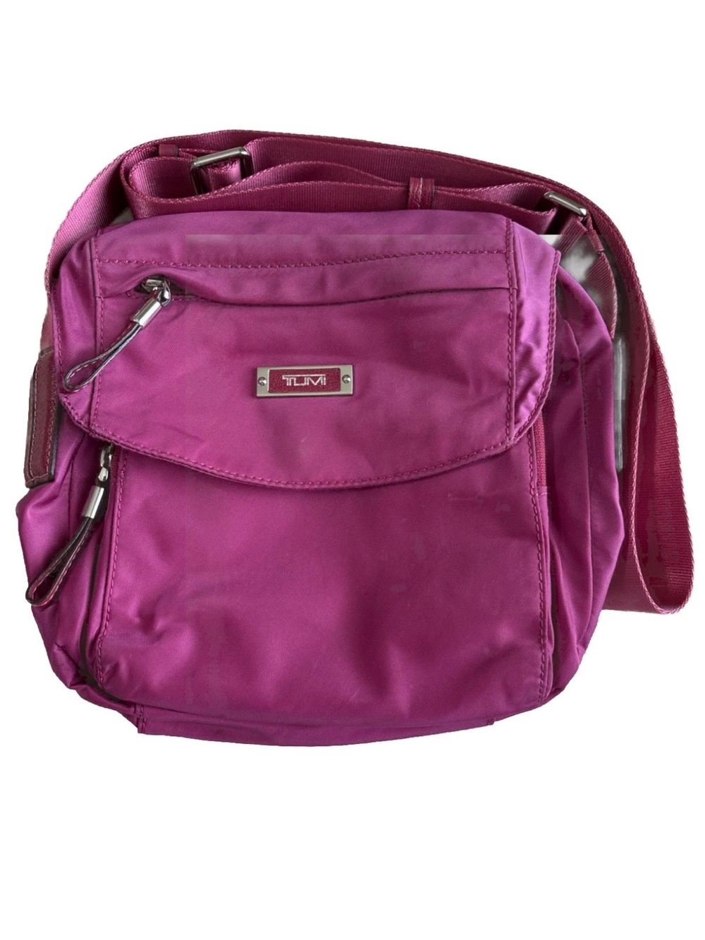 Tumi Magenta/Pink Nylon Crossbody Bag with Silver Hardware